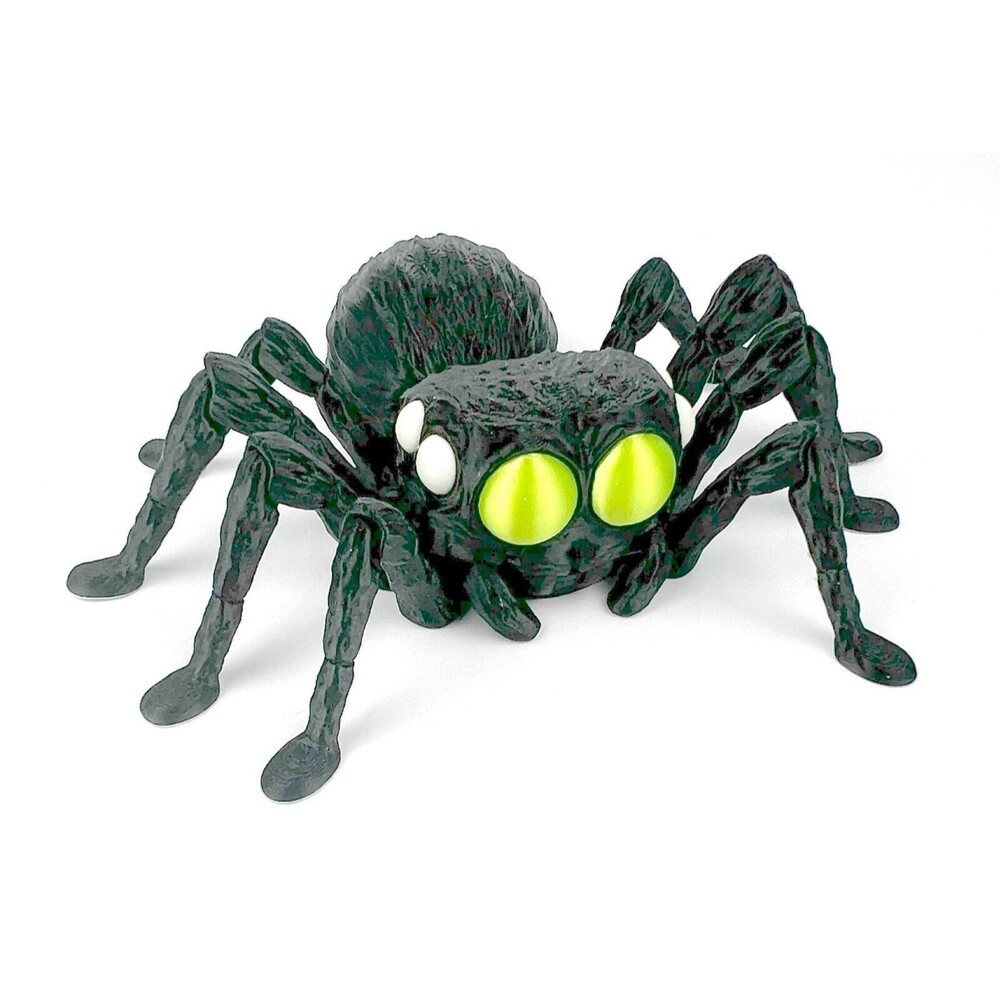 3D Printed Black Spider Articulated Spider Model with Green Eyes